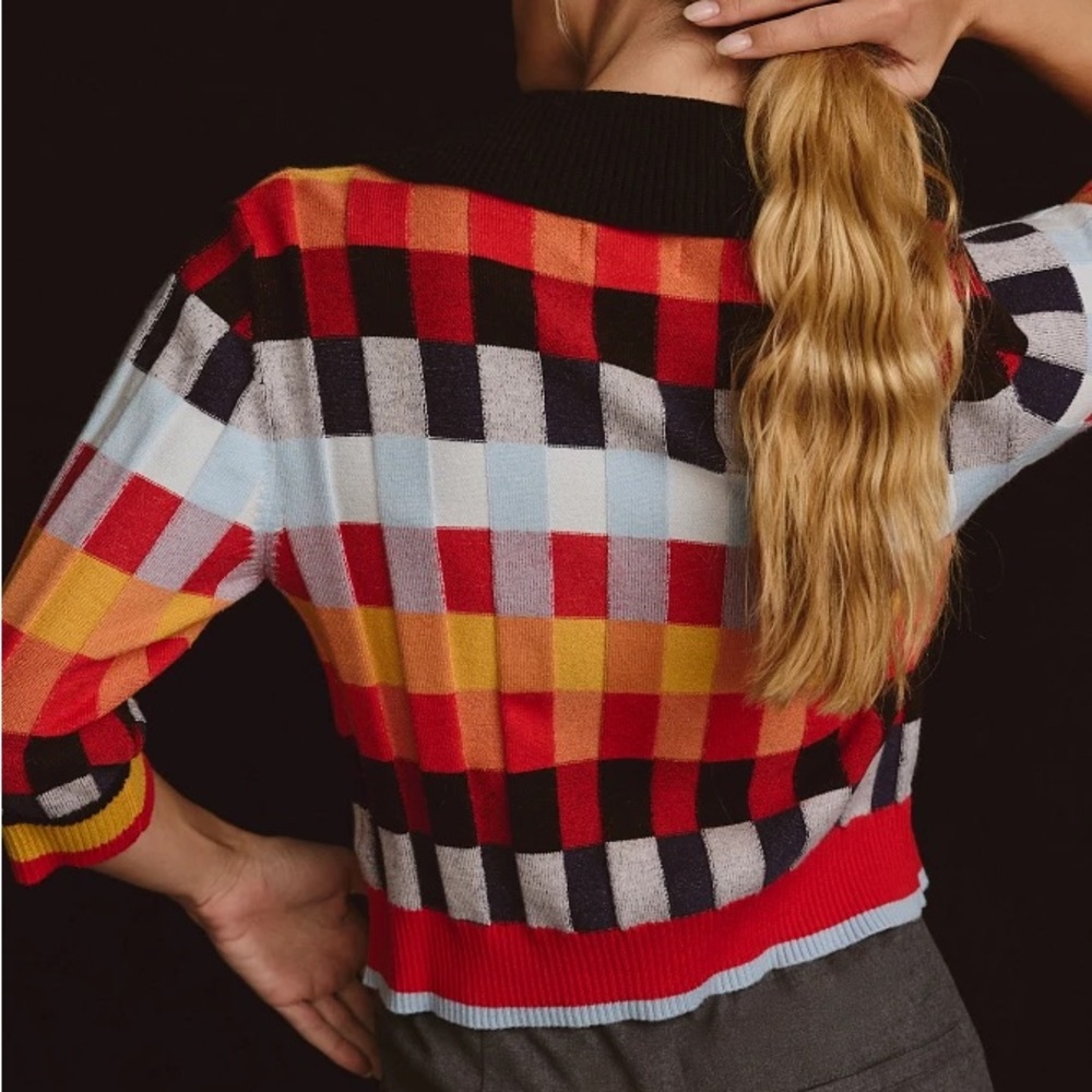Maeve Red and Blue Geometric Cardigan